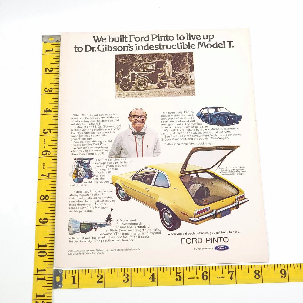 1972 Ford Pinto Get Back To‎ Basics 8" x 11" Print Ad Car Craft Magazine